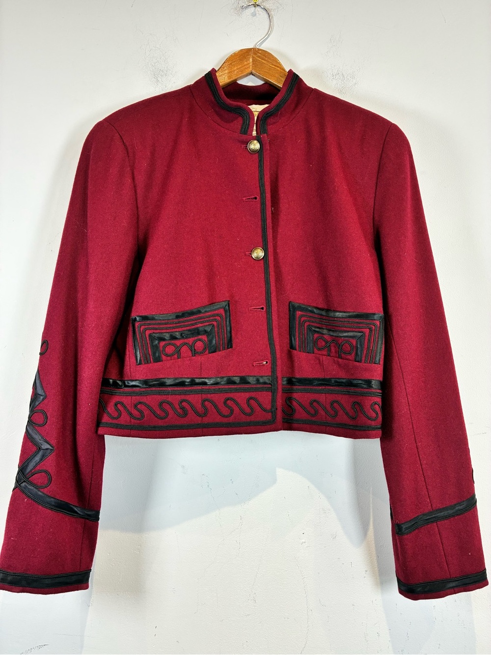 Cambridge Dry Goods Burgundy Cropped Wool Jacket, Size 6